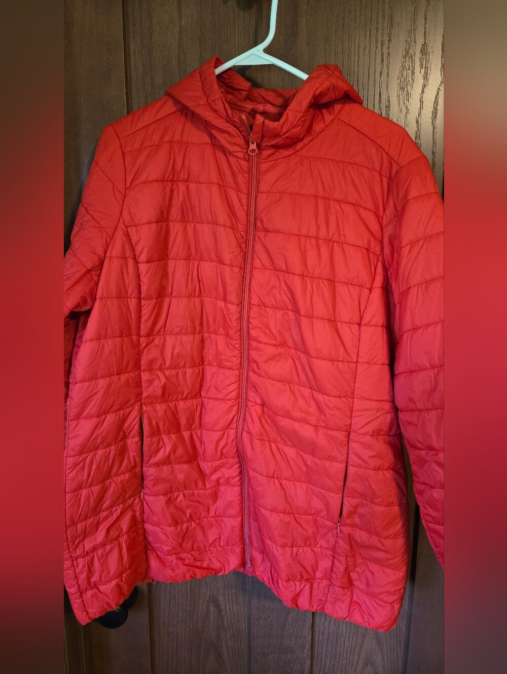 Lightweight Red Quilted Hooded Jacket - Women